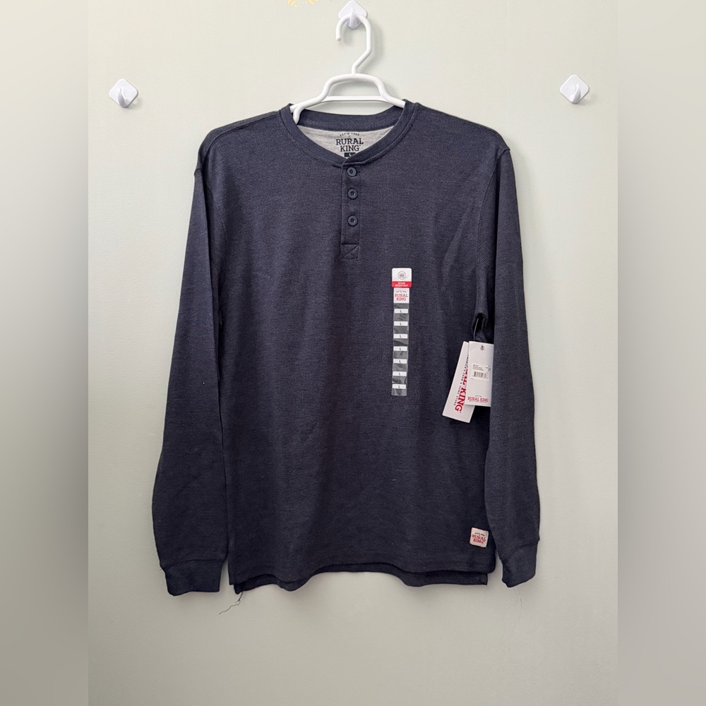Men's Long-Sleeve Henley Shirt - Dark Charcoal